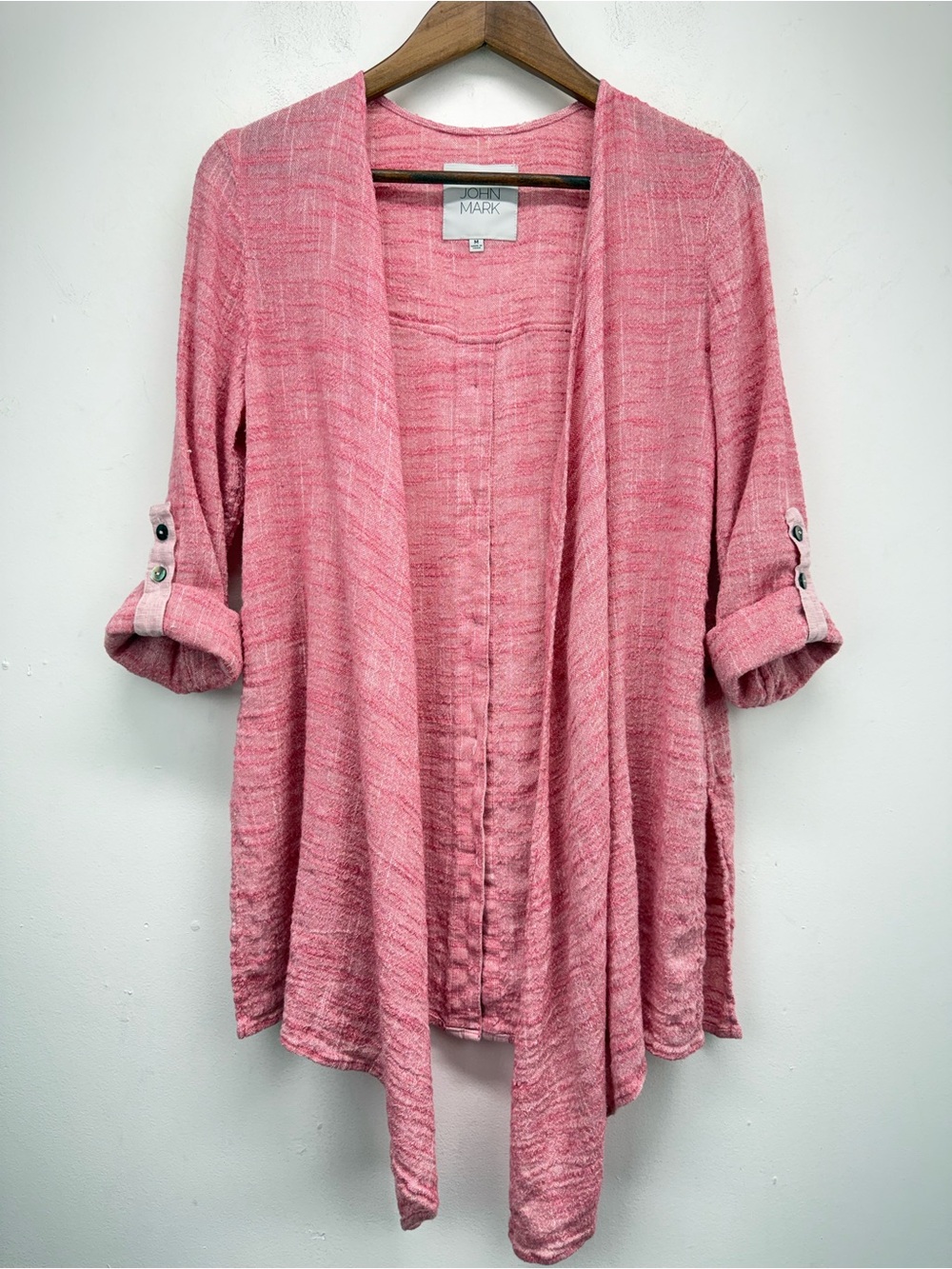 John Mark size Medium Women’s Pink Linen Blend Open Front Draped Cardigan